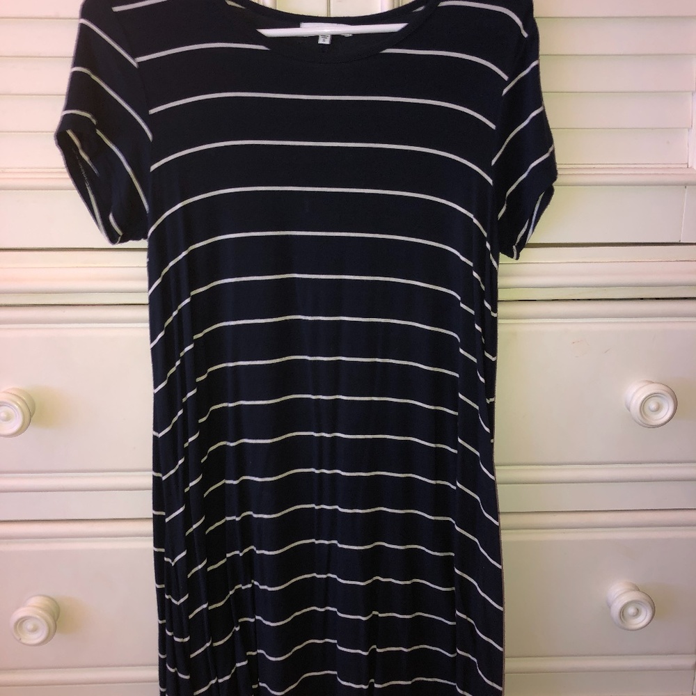 mid-length striped t-shirt dress
